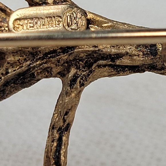 Sterling Gold Vermeil Tree of Life Brooch Pin Crystal Accents Vintage 1960s - Picture 8 of 10